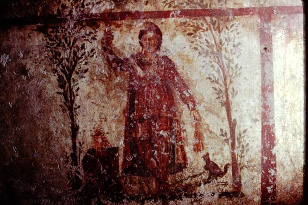 Santa Maria Capua Vetere, Mithraeum. 1974. Painted figure with altar on